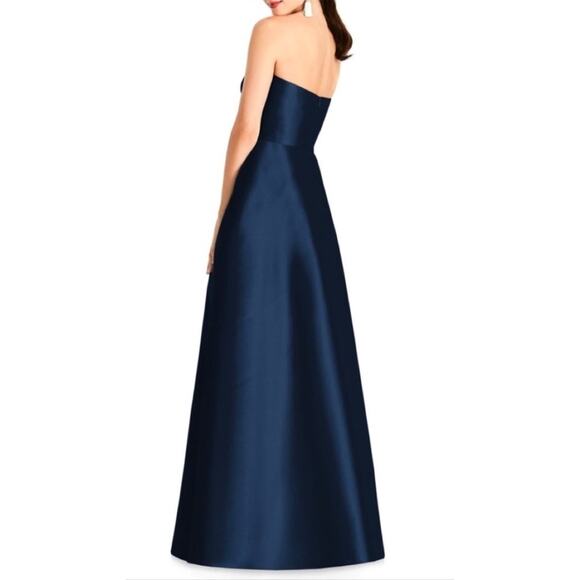 Alfred Sung D748 sweetheart neckline midnight blue strapless satin gown Size 12 - Picture 2 of 16